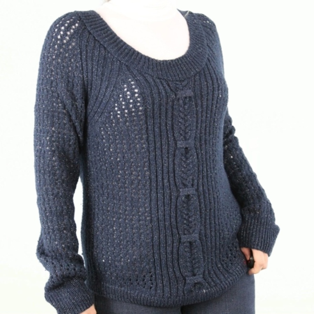 Maurices Long Sleeve Metallic Sweater Top Blue M